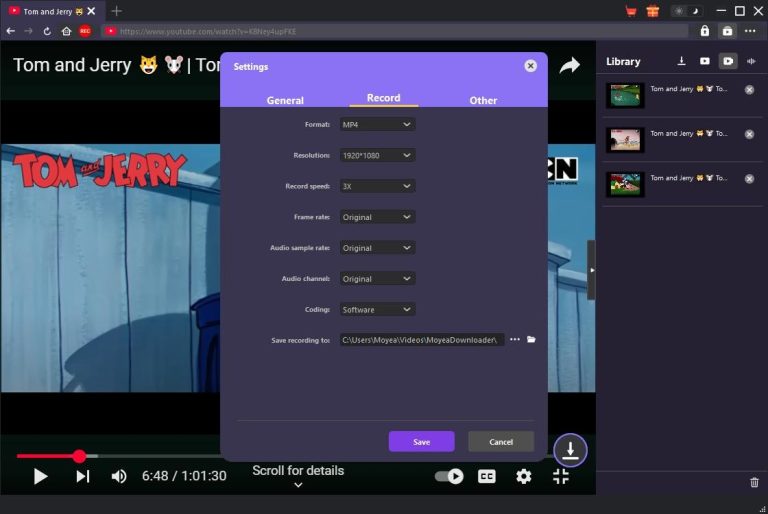 recording settings in moyea