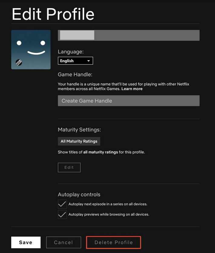 delete netflix profile