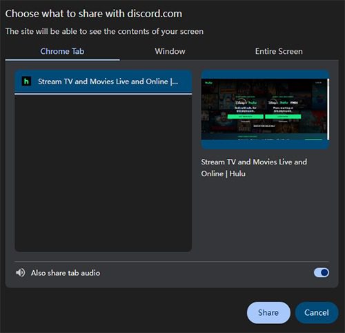stream hulu on discord