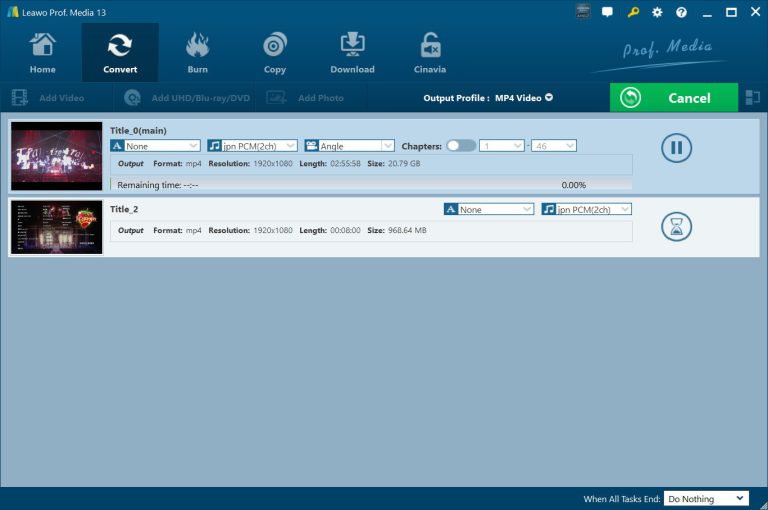 start dvd conversion in leawo dvd ripper